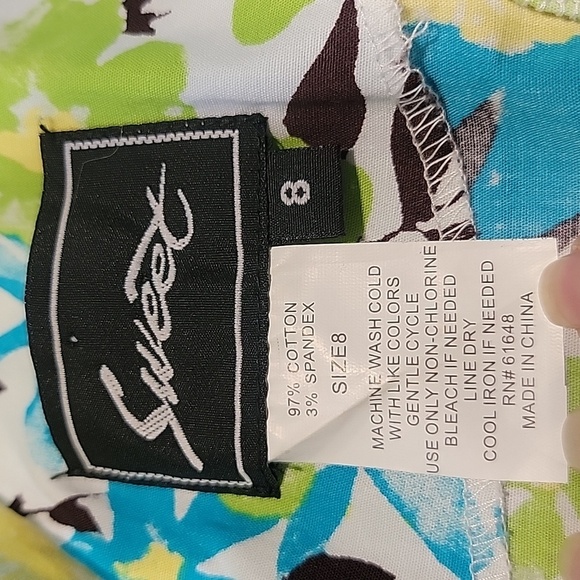 Sweet Size 8 Pistachio Green, Bright Blue and White Sleeveless Sheath Dress - Picture 10 of 11